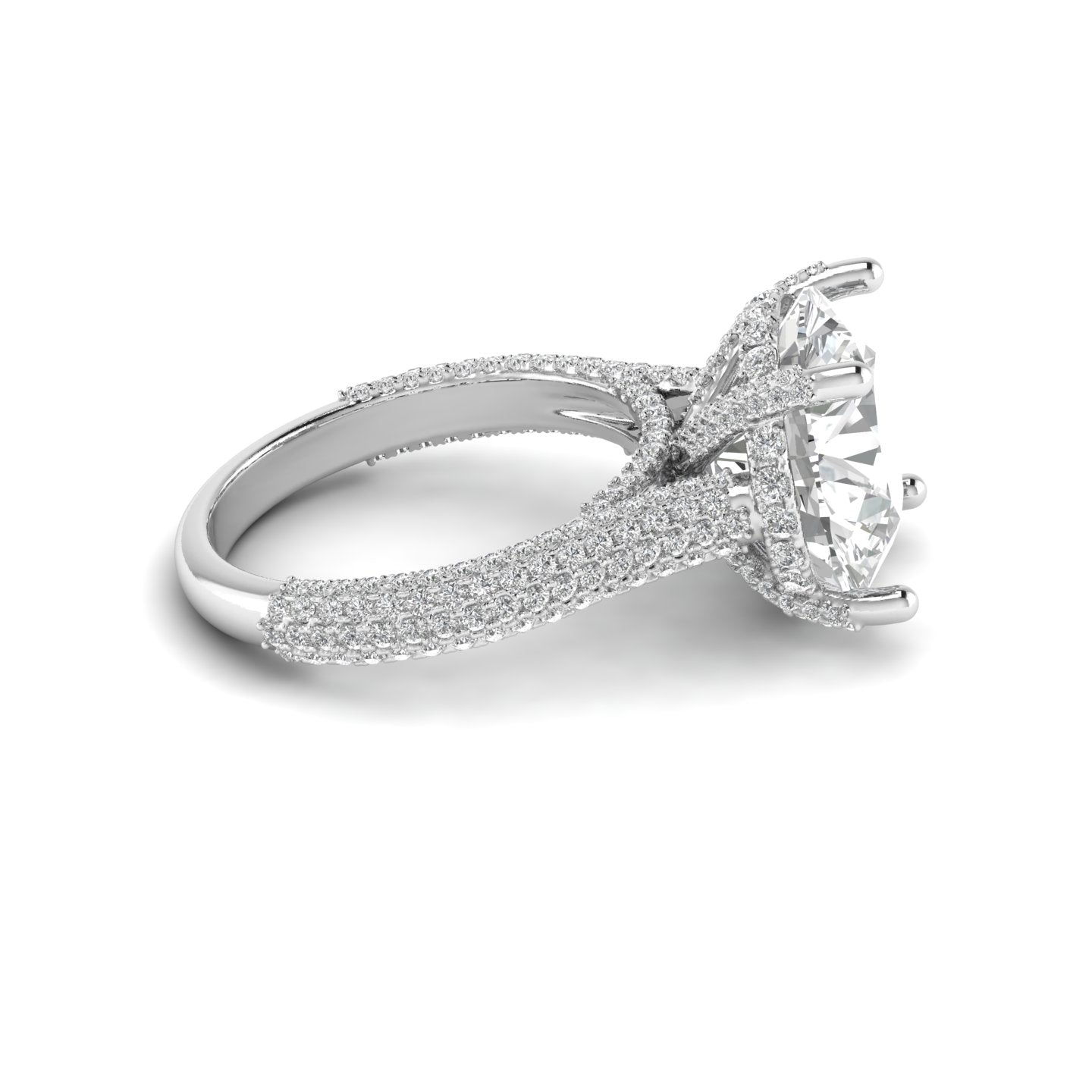 White Gold Studded 2.83 Carat Lab Grown Diamond Ring-E Color VS2 Clarity.